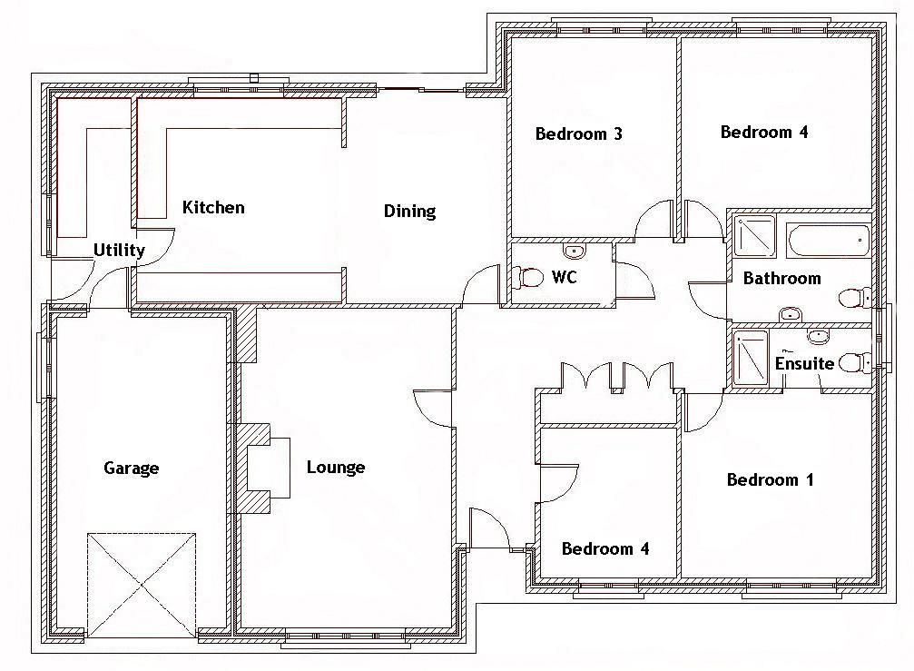 4 Bedroom Bungalow Ground Floor Plan Bungalow Floor Plans Four  - Floor Plan 4 Bedroom House Plans Uk