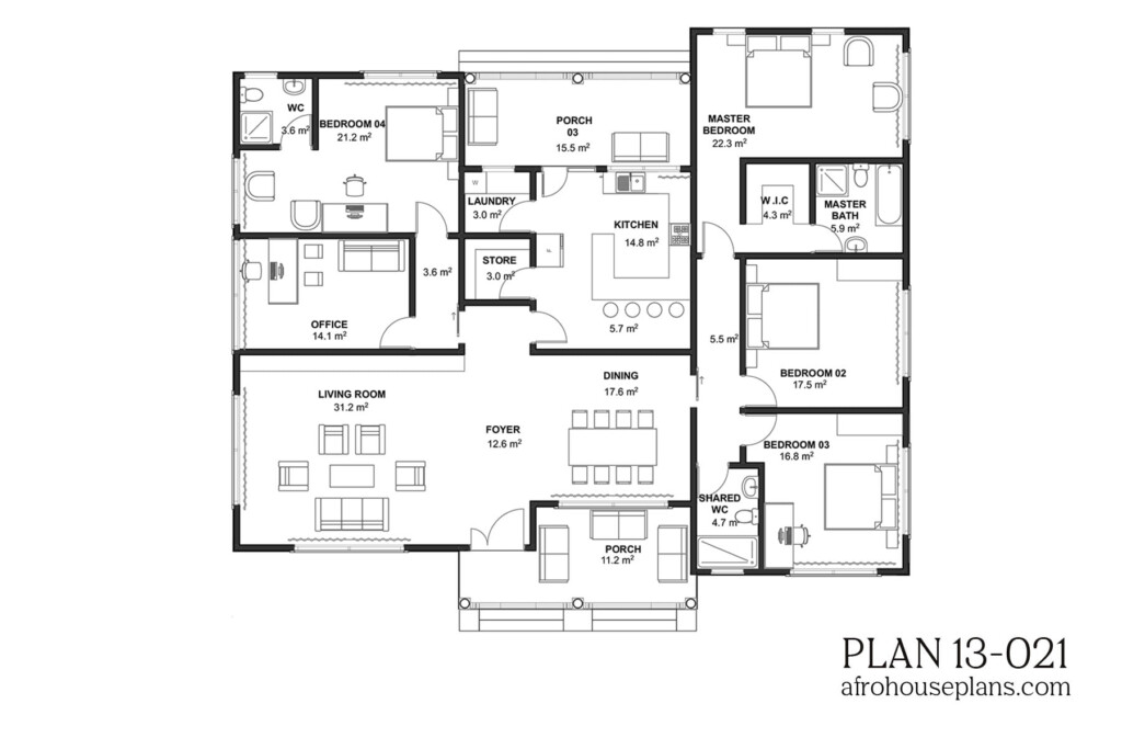 4 Bedroom Bungalow House Design 13 025 AfroHousePlans - 4 Bedroom Bungalow House Design With Floor Plan