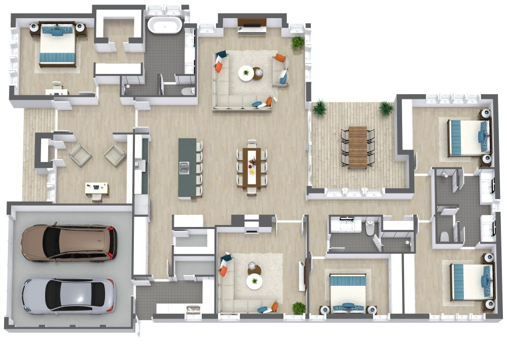 4 Bedroom House Plan Examples - 4 Bedroom House Floor Plan Design 3d