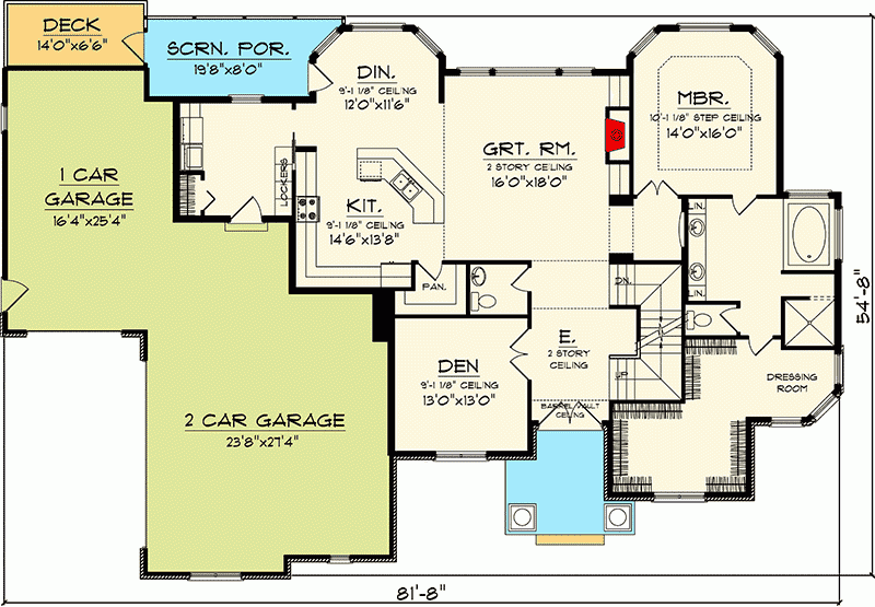 4 Bedroom House Plan With 2 Story Great Room 89831AH Architectural  - Two Story Four Bedroom House Floor Plans