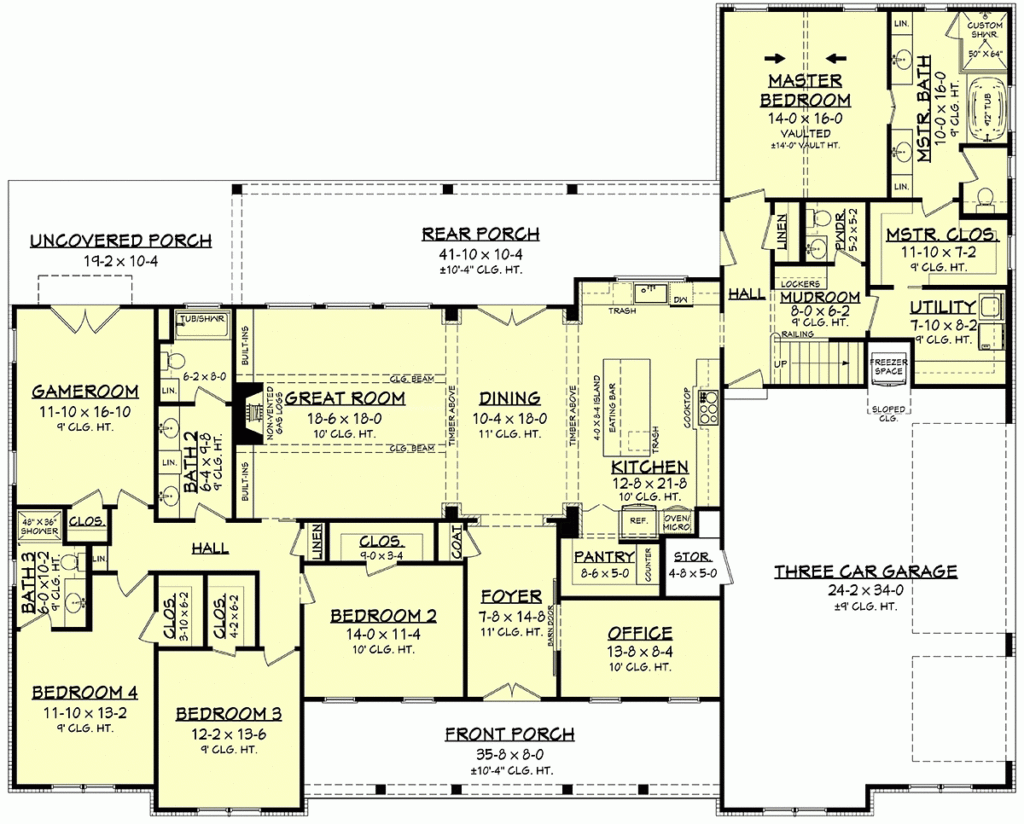 4 Bedroom House Plans - 4 Bedroom 2.5 Bath House Floor Plans