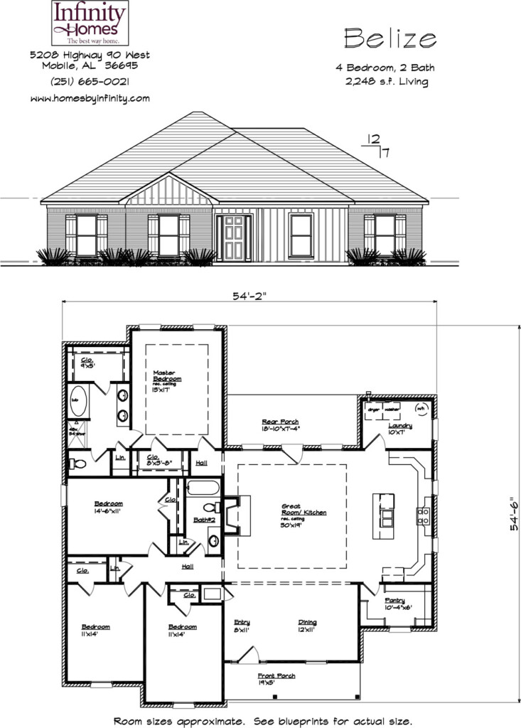 4 Bedroom House Plans Infinity Homes Custom Built Homes In Mobile  - Four Bedroom House Floor Plan