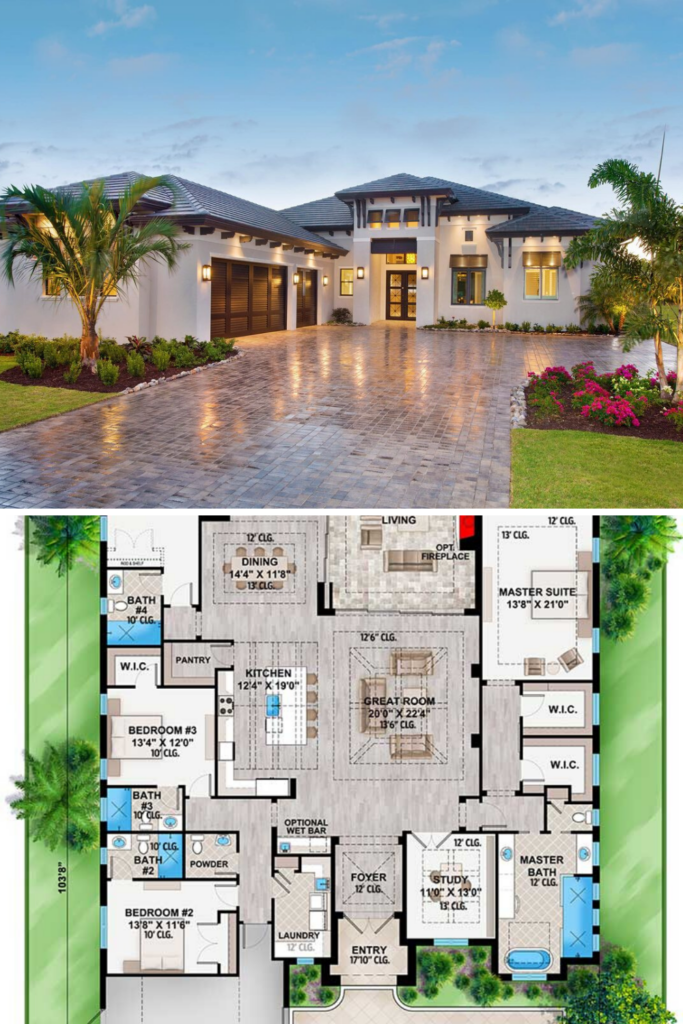 4 Bedroom Single Story Southern Contemporary Home With Rear Outdoor  - 1 Floor House Plans 4 Bedrooms