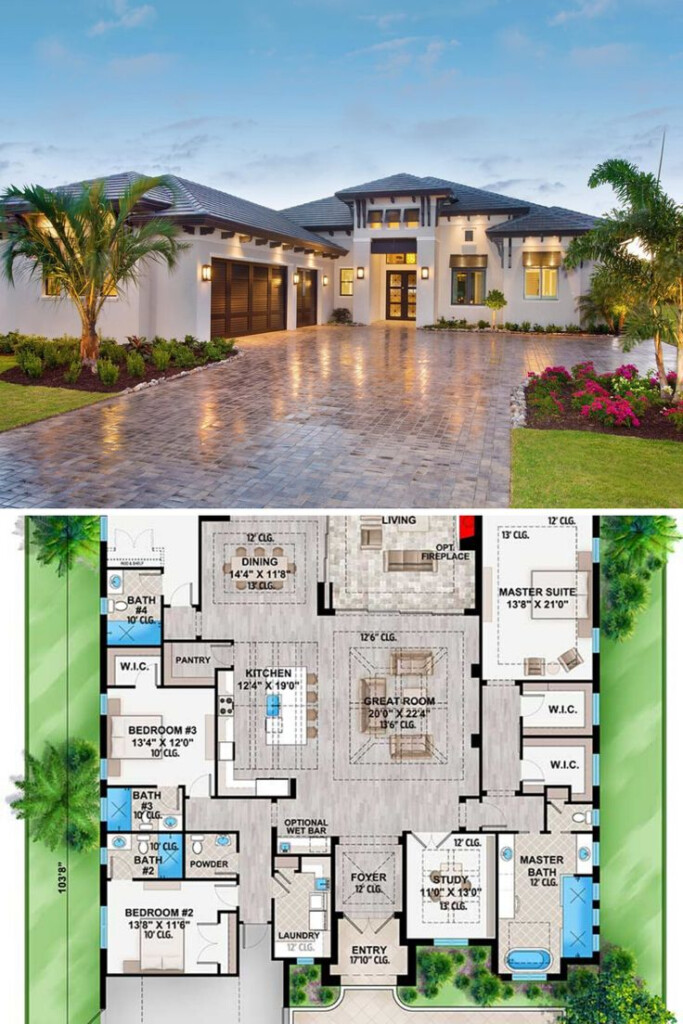 4 Bedroom Single Story Southern Contemporary Home With Rear Outdoor  - 4 Bedroom Beach House Floor Plan