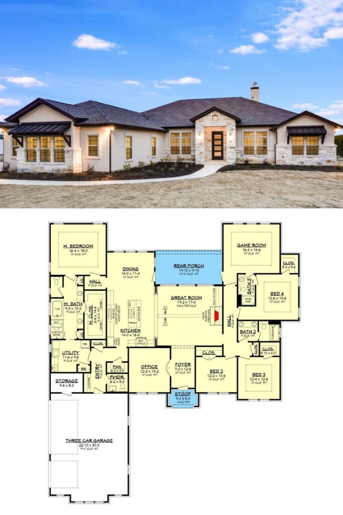 4 Bedroom Single Story Texas Style Ranch Home With Three Car Garage  - 4 Bedroom Ranch Family House Floor Plan