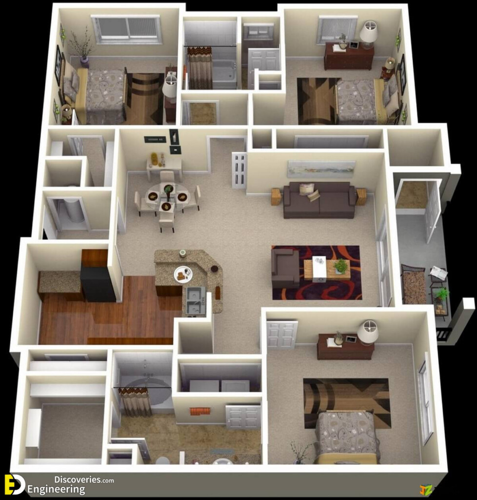 40 Amazing 3 Bedroom 3D Floor Plans Engineering Discoveries - Fancy Three Bedroom House Floor Plan