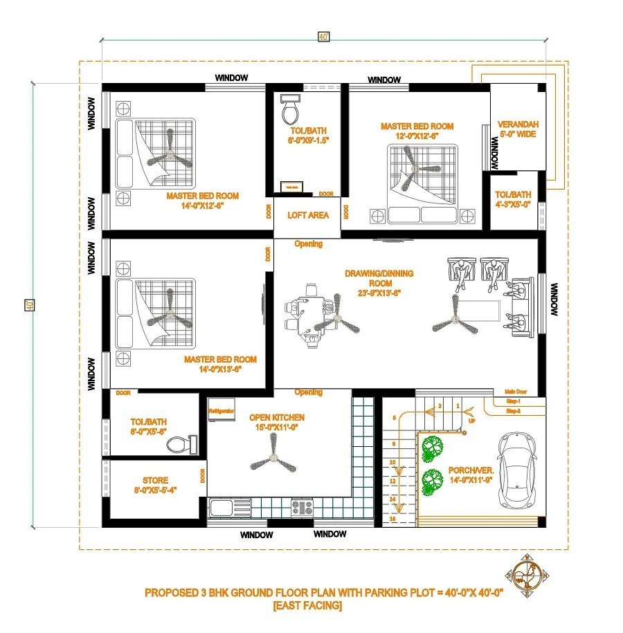 40x40 House Plans Indian Floor Plans - 40x40 3 Bedroom House Floor Plans