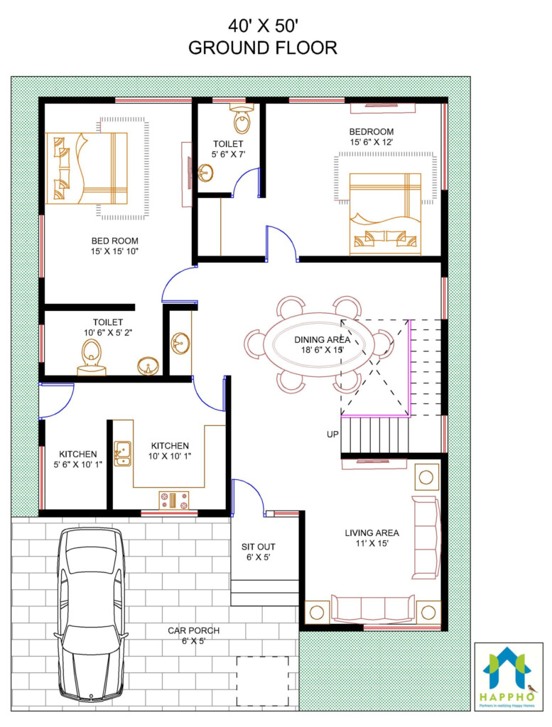 40X50 Duplex House Plan Design 4BHK Plan 053 Happho - 4 Bedroom Duplex House Floor Plan