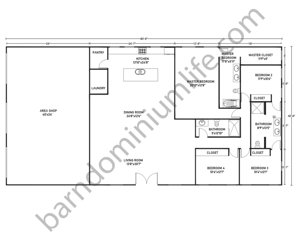 40x80 Barndominium Floor Plans With Shop What To Consider - 4 Bedroom Shop House Floor Plans