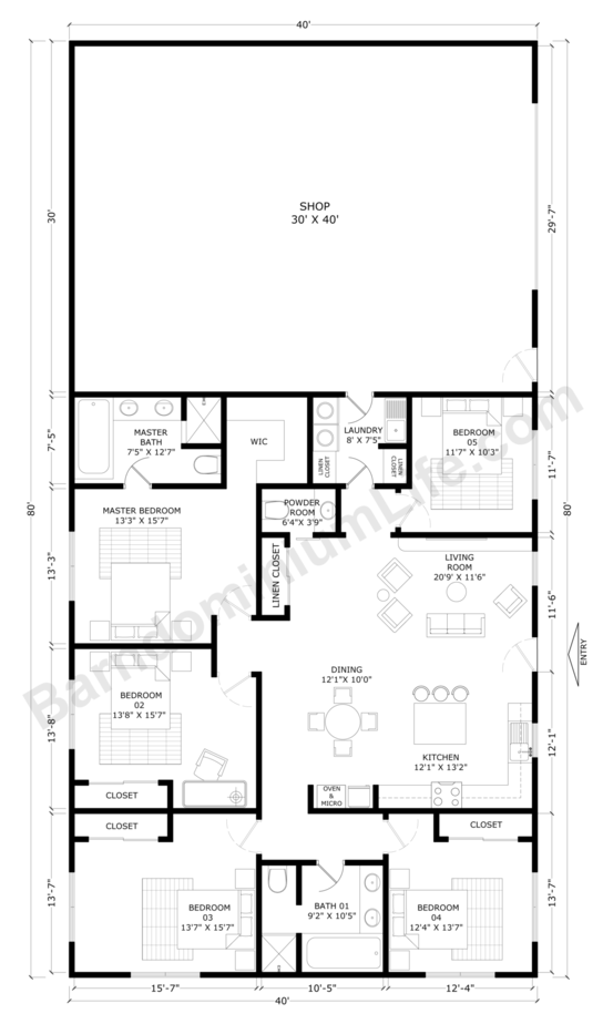 40x80 Barndominium Floor Plans With Shop What To Consider - Pole Barn 5 Bedroom House Floor Plans 1 Story