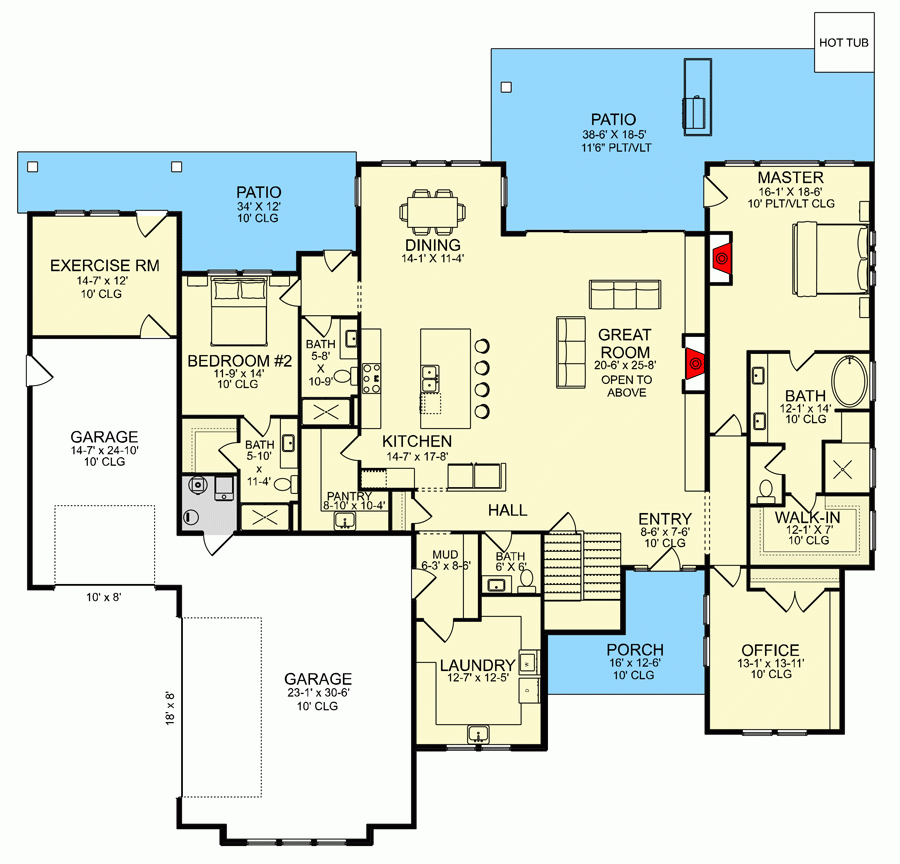 4500 Square Foot 5 Bed New American House Plan With 2 Story Great Room  - 5 Bedroom House Open Floor Plan Great Room