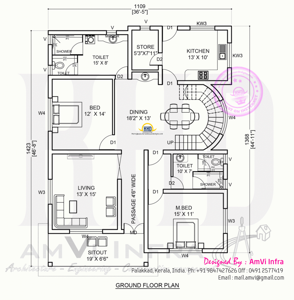 5 Bedroom Contemporary House With Plan Kerala Home Design And Floor  - 5 Bedroom House Plans Indian Style Ground Floor