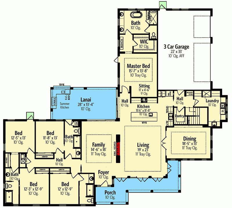 5 Bedroom Single Story Home Plan With 3 Car Garage 82240KA  - European Style 5 Bedroom Single Floor House Plan