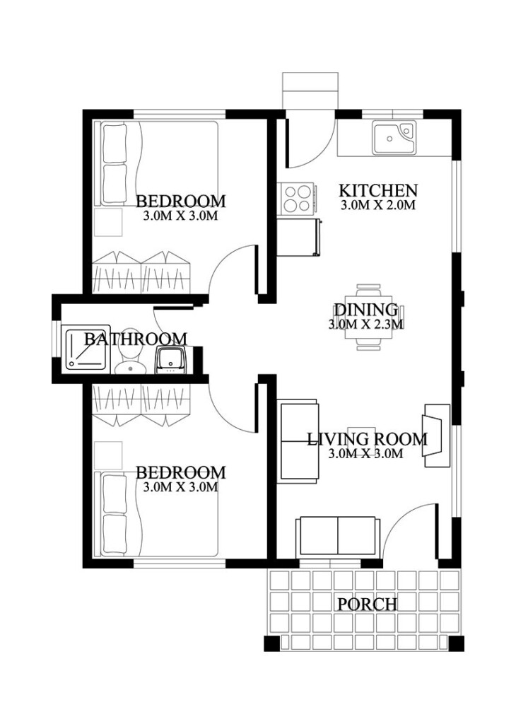 5 Small And Simple 2 Bedroom House Designs With Floor Plans Simple  - Floor Plan Of A 2 Bedroom House