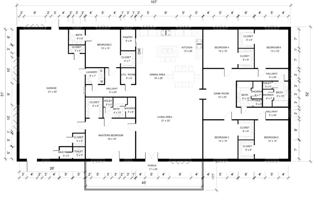 6 Bedroom Home Floor Plans - 6 Bedroom Floor Plans For House