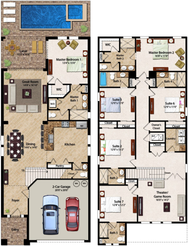 6 Bedroom Homes Ranging From 2 828 To 3 232 Square Feet The Two story  - House Floor Plans 6 Bedrooms Den