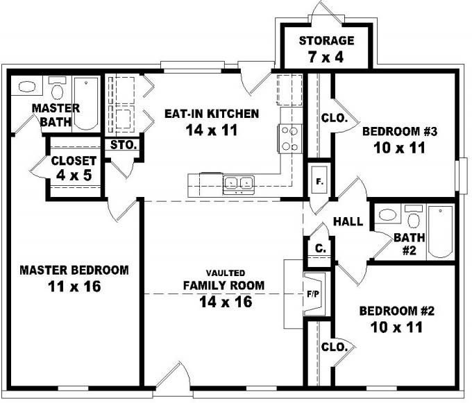  653624 Affordable 3 Bedroom 2 Bath House Plan Design House Plans  - 3 Bedroom And 2 Baths House Floor Plan