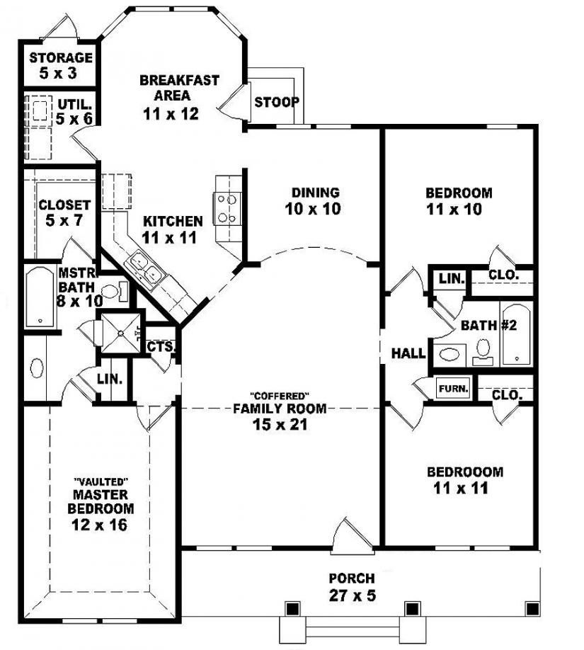  654069 One Story 3 Bedroom 2 Bath Ranch Style House Plan House  - House Floor Plans 3 Bedroom 2 Bath 1 Story