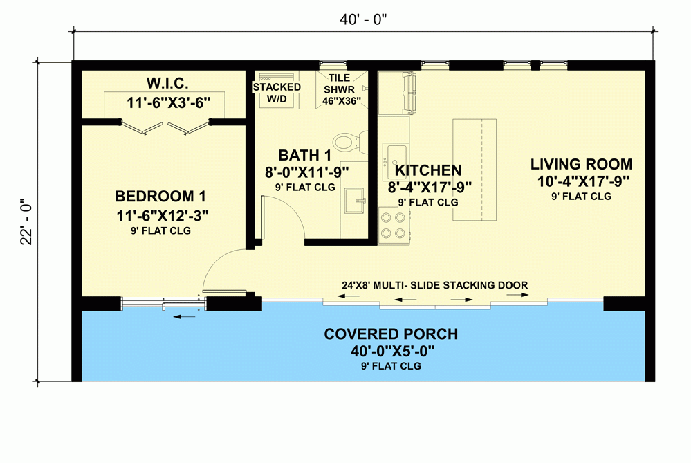 680 Square Foot Modern Home Plan With Porch Spanning The Entire Front  - 680 Square Foot House I Bedroom Floor Plans