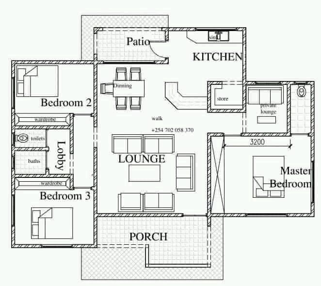 76 Striking A 3 Bedroom House Plan In Kenya For Every Budget - 3 Bedroom House Floor Plan In Kenya