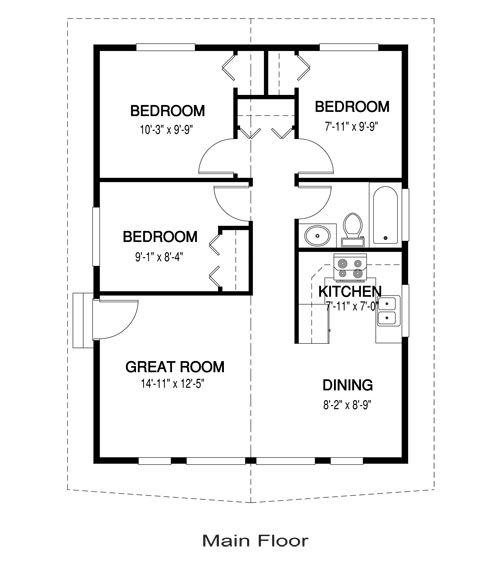 768 Sq Ft 3 Bedroom Tiny House 3 Bedroom Tiny House Plans Floor  - Tiny House 3 Bedroom Floor Plans