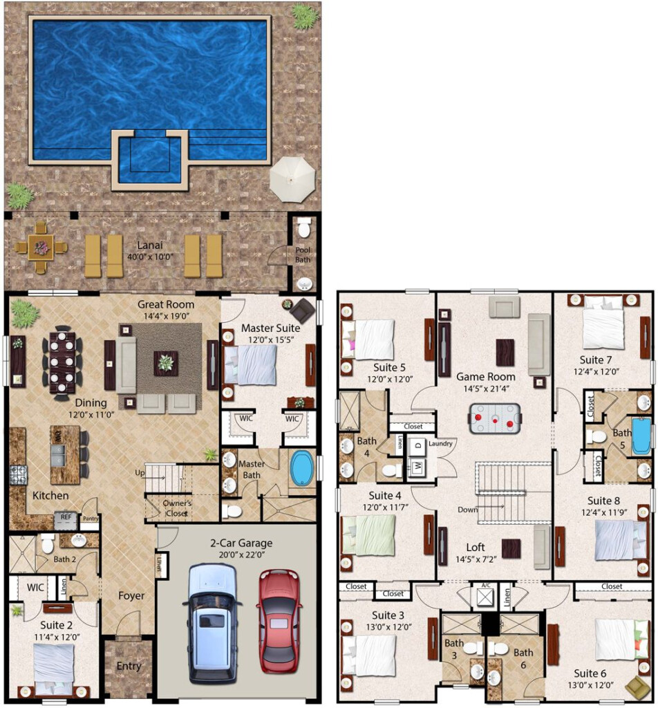 8 Bedroom Homes Ranging From 3 612 To 4 057 Square Feet The Two story  - Sims 4 8 Bedroom House Floor Plan