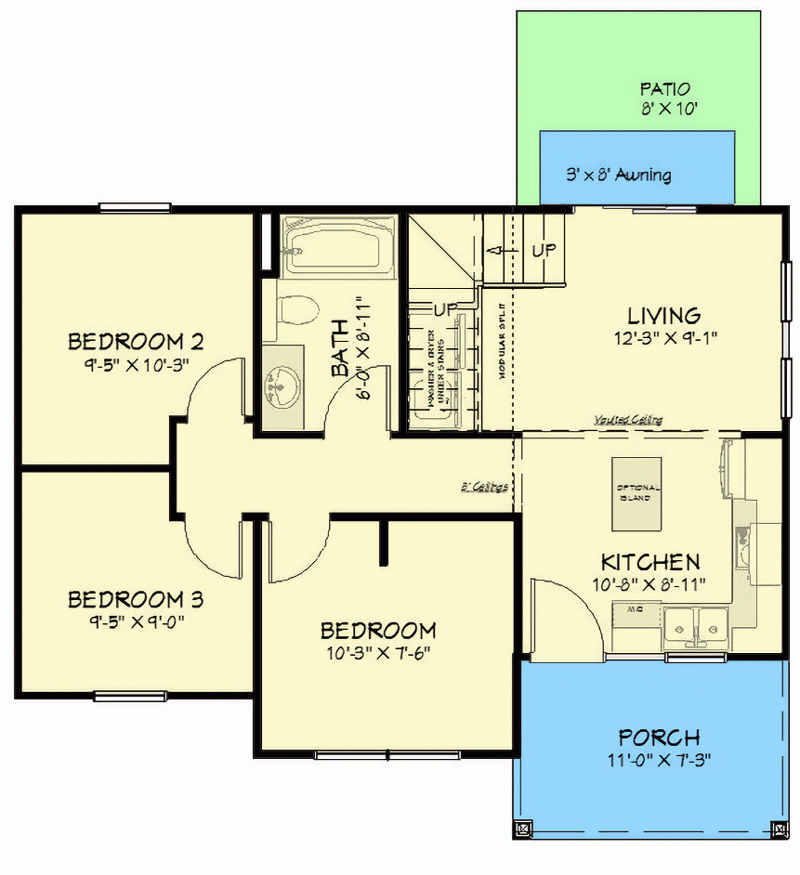 800 Square Foot ADU Country Home Plan With 3 Beds 430829SNG  - 3 Bedroom House With Basement Floor Plans