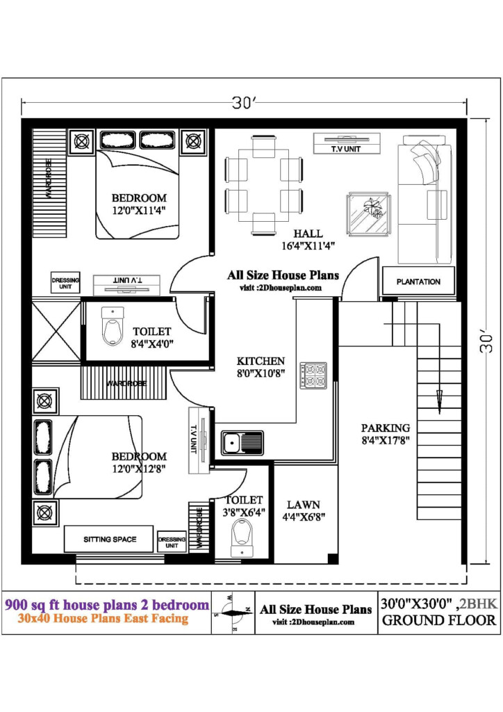 900 Sq Ft House Plans 2 Bedroom - Independent House 2 Bedroom Floor Plans India