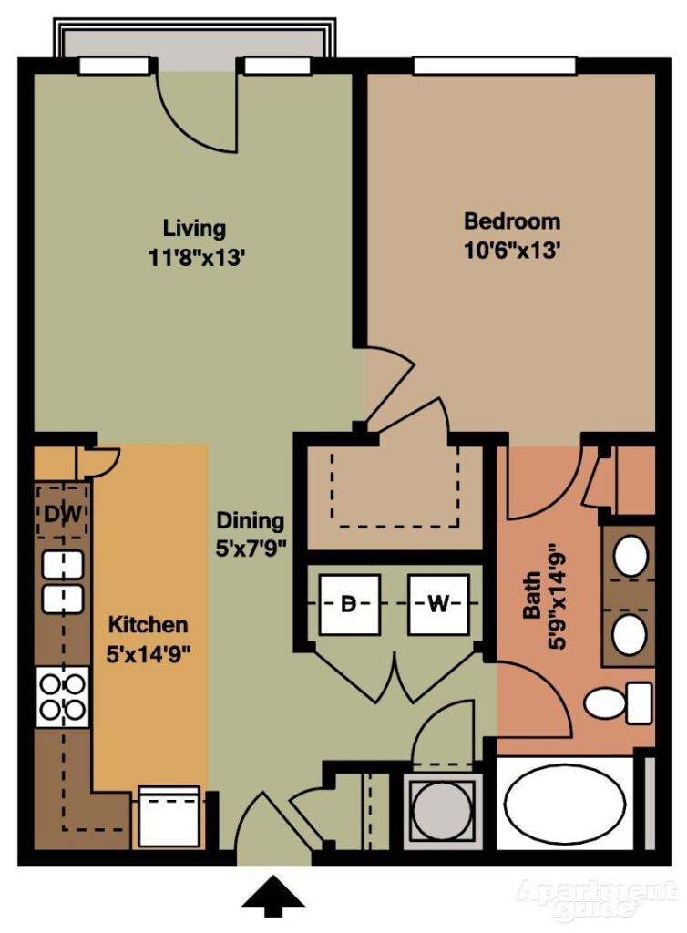 A1 Floor Plan 1 Bedroom 1 Bathroom Cottage Floor Plans Tiny House  - 1 Bedroom 1 Bath House Floor Plan With Furniture