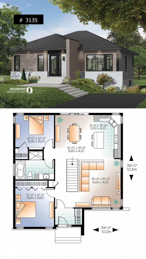 Abundantly Fenestrated Two Bedroom Modern House Plan With Open Floor  - 2 Bedroom 2 Bath Open Concept House Floor Plan