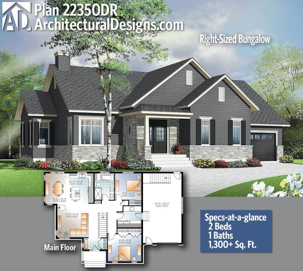 Architectural Designs Craftsman Bungalow Plan 22350DR With 2 Bedrooms 1  - Bungalow House Floor Plan With 2 Bedrooms 1 Bath