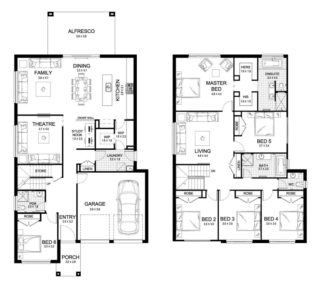 Aria 38 Double Level Floorplan By Kurmond Homes New Home Builders  - 6 Bedroom House Floor Plans 2 Story