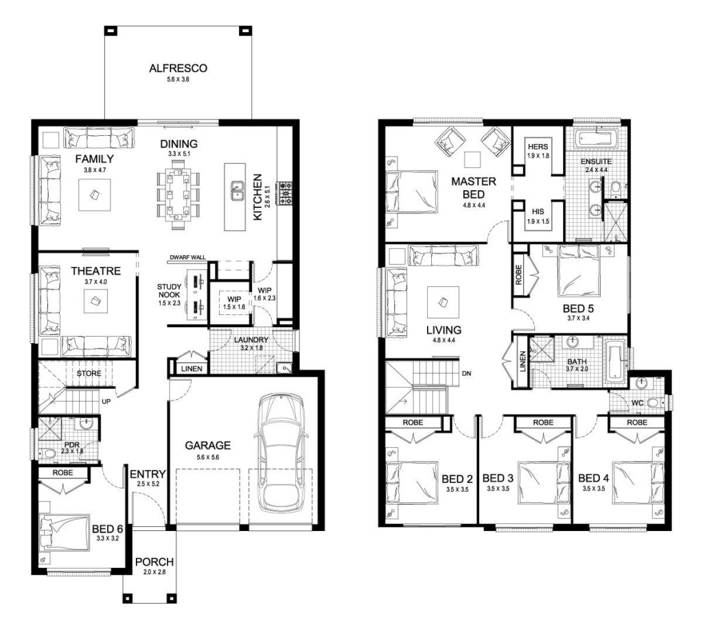 Aria 38 Double Level Floorplan By Kurmond Homes New Home Builders  - Floor Plans For A 6 Bedroom House