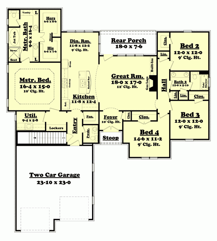 Attractive 4 Bedroom Split Bedroom House Plan 11774HZ Architectural  - Split Bedroom Ranch House Floor Plans