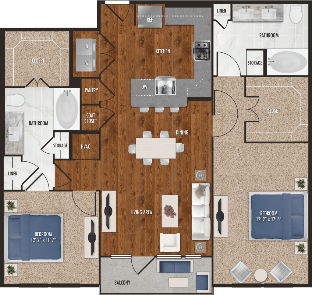 B7 Two Bedroom Floor Plan For Alexan 5151 - 2 Bedroom House Floor Plan