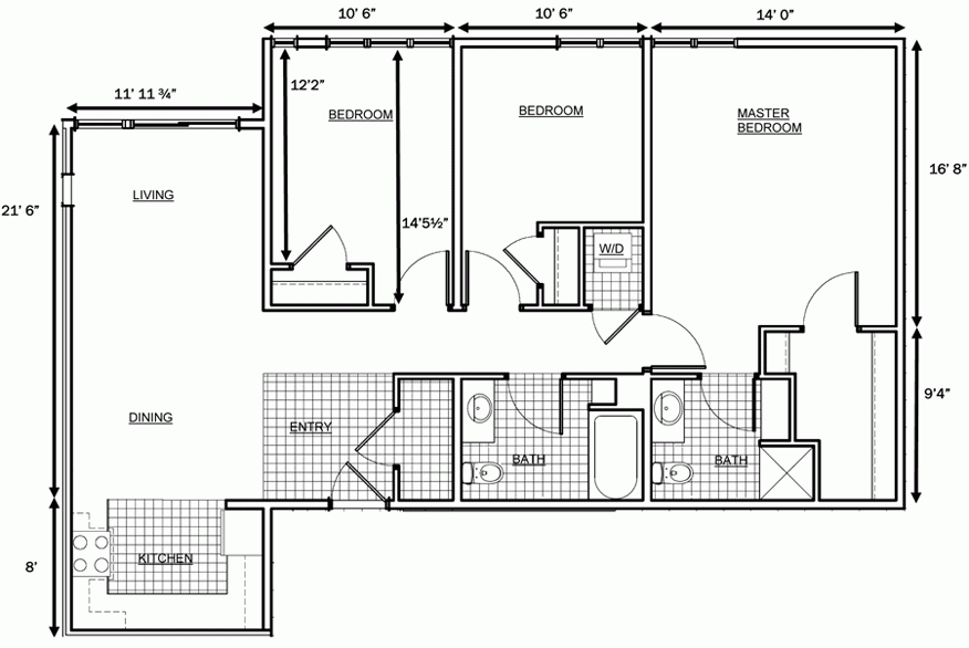 Beautiful 3 Bedroom Floor Plan With Dimensions 9 Impression - 3 Bedroom House Floor Plan With Measurements