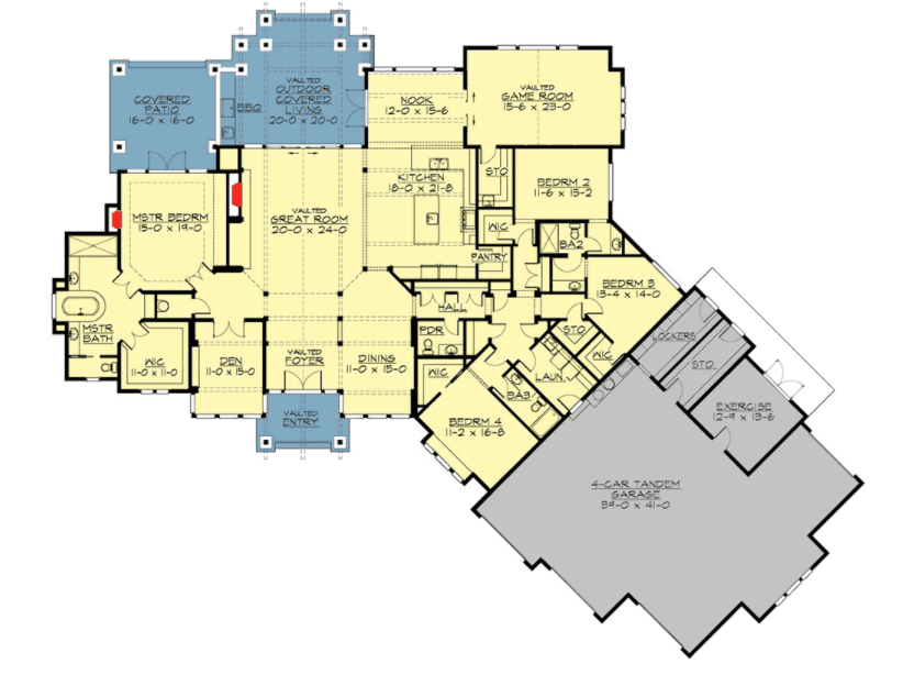 Beautiful 4 Bedroom Craftsman Style Single Story Home Floor Plan And  - 4 Bedroom Open Floor House Plans