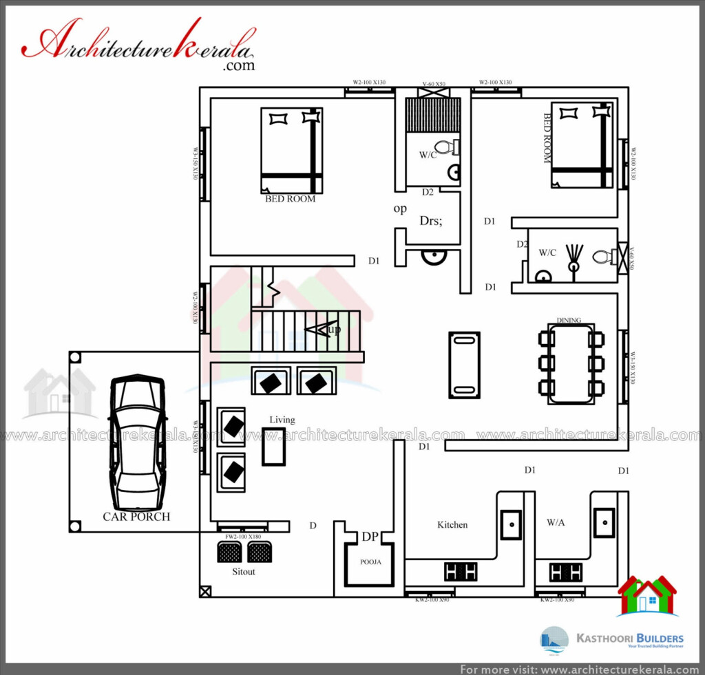 Beautiful Double Floor 03 Bedroom Kerala Home Design With Free Plan  - 3 Bedroom House Plans In Kerala Double Floor