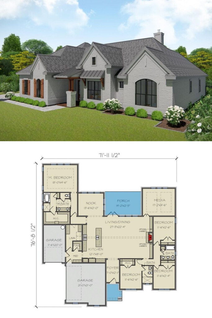 Best 4 Bedroom Ranch House Plans Single story 4 bedroom New American  - Ranch Style House Plans With Open Floor Plan 4 Bedroom