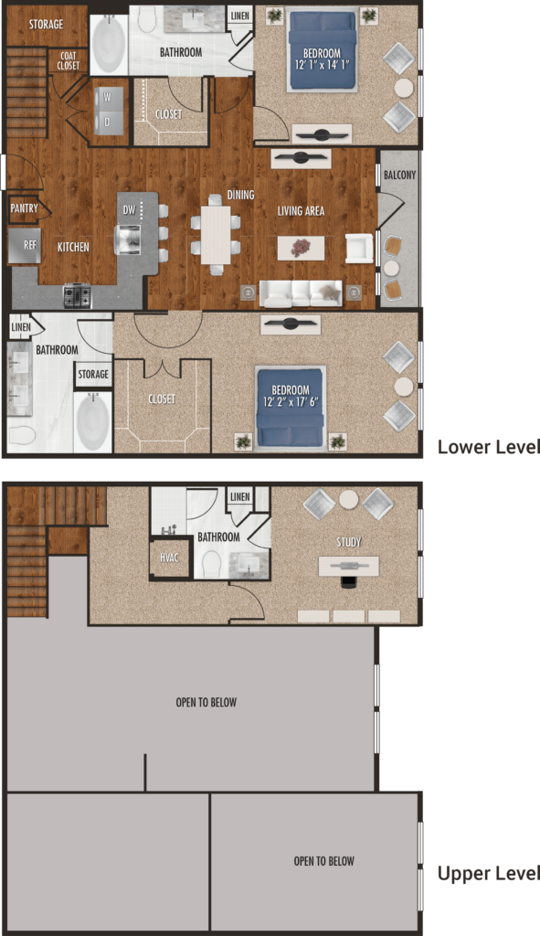 C1 M Two Bedroom And Loft Floor Plan For Alexan 5151 - 2 Bedroom House With Loft Floor Plans