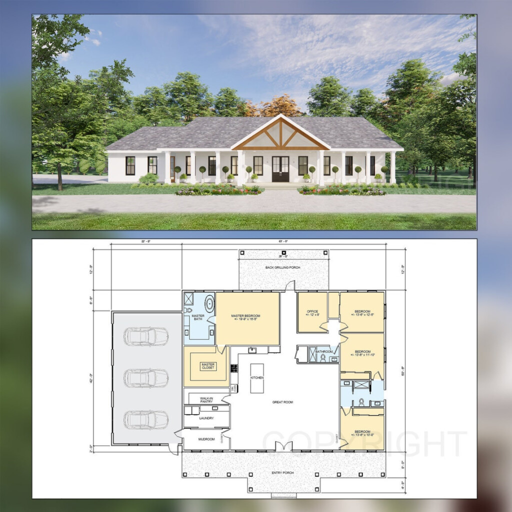 Cedar Springs Barndominium House Plan Design 4 Bed 3 Bath Etsy - 4 Bedroom Barn House Floor Plans