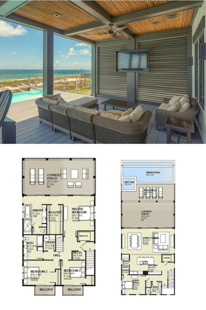 Coastal Retreat Three Story Beach House Floor Plan Stays Focused On  - 3 Bedroom Beach House Floor Plan