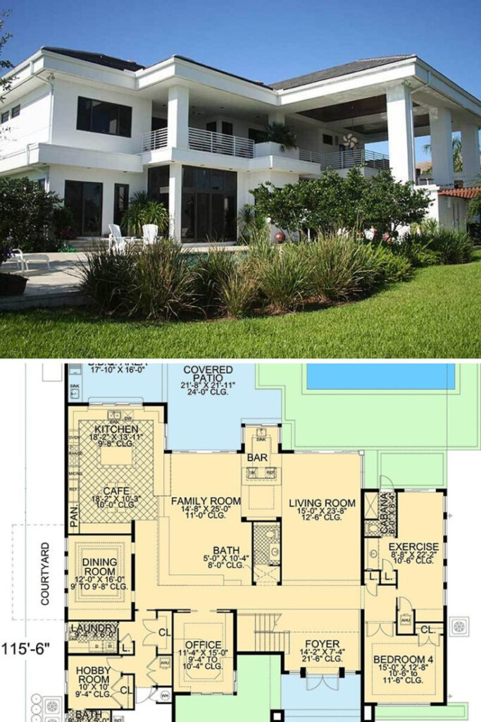 Contemporary Florida Style Home Floor Plan Radiates With Modern Appeal  - 5 Bed House Plans With 2 Bedrooms On First Floor