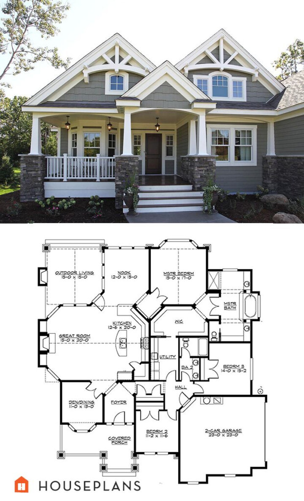 Craftsman Style House Plans - Open Floor Plans Three Bedroom Craftsman House Plans