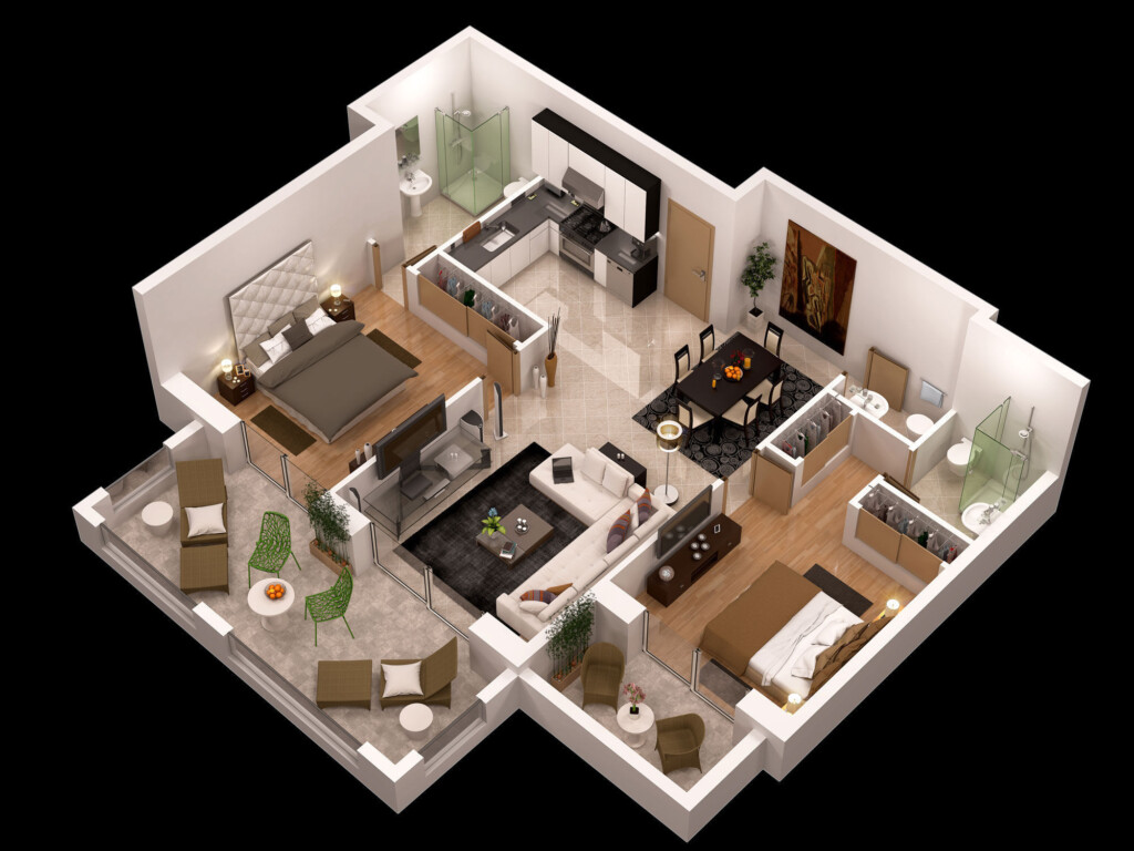 Detailed Floor Plan 3d 3D Model MAX OBJ CGTrader - 3 Bedroom 2 Floor House Plans 3d