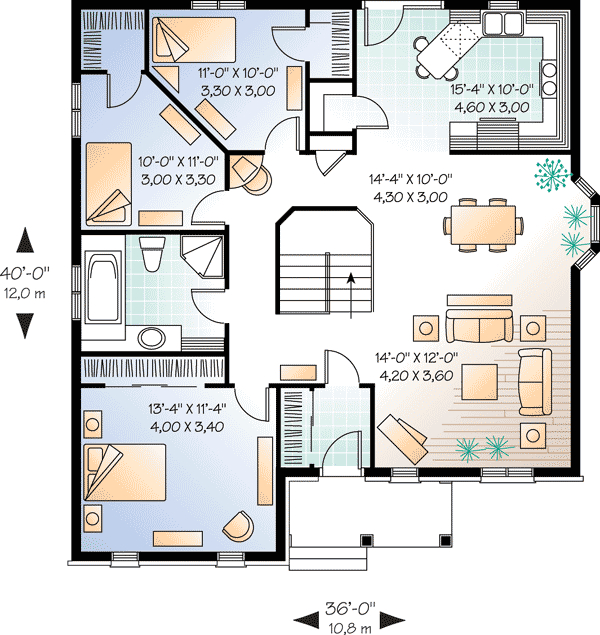 Economical Three Bedroom Brick House Plan 21270DR Architectural  - 3 Bedroom Brick House Floor Plans