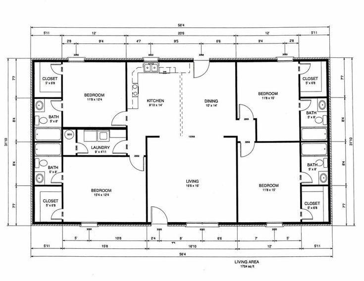 Famous Rectangular House Plans For House - 4 Bedroom House Plans Open Floor Plan With Rectangularroof Designs