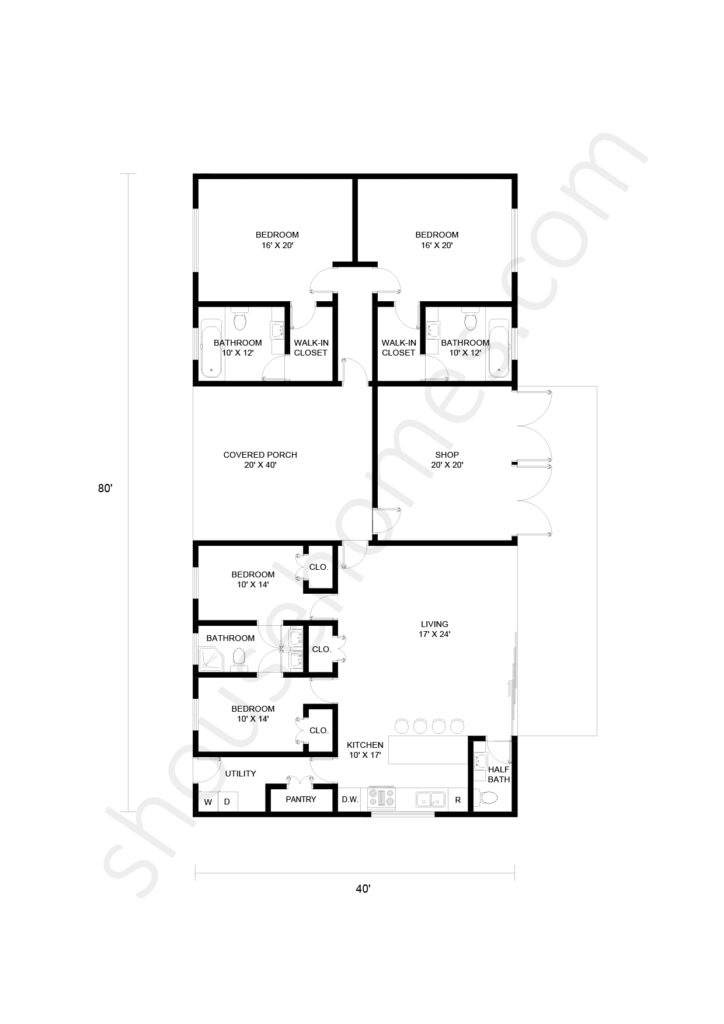 Fantastic 4 Bedroom Shouse Floor Plans - 4 Bedroom Shop House Floor Plans