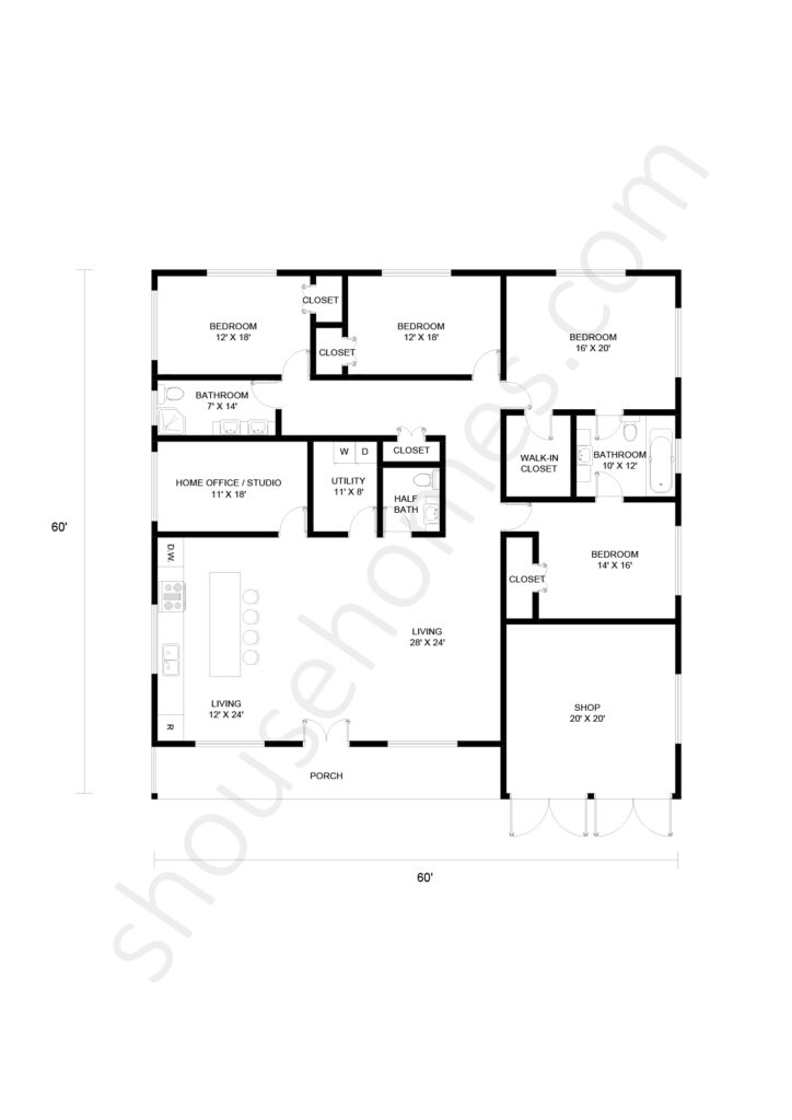 Fantastic 4 Bedroom Shouse Floor Plans - 4 Bedroom Shop House Floor Plans