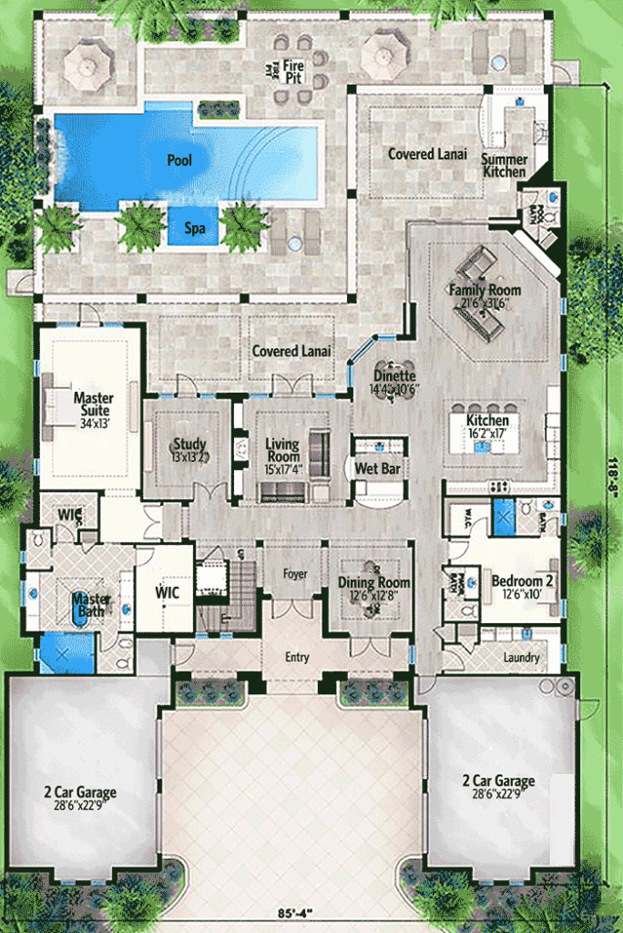 Five Bedroom Florida House Plan 86016BW Architectural Designs  - Floor Plans For 5 Bedroom Houses